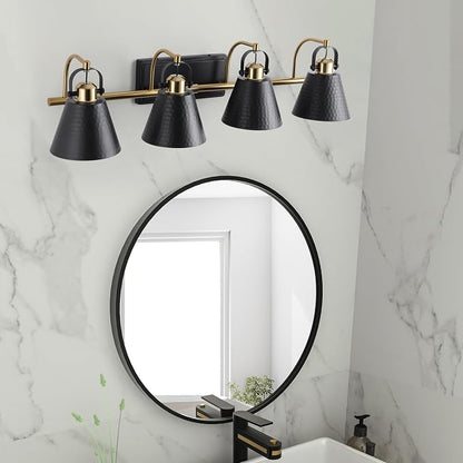 PAZALA Black and Gold Vanity Light, 4-Lights Farmhouse Vanity Light, Bathroom Light Fixtures Over Mirror, 24inch Modern Bathroom Wall lamp for Bath Mirror Living Room Cabinet Bedroom