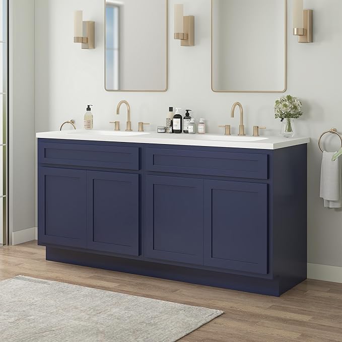 Vanity Art 66 Inch Bathroom Base Cabinet Only, Double Sink Top (Not Include Sink) with Door & Soft Close Hinge, Unassembled Floor Cabinet, Blue, 2ea 33 Inch Combo