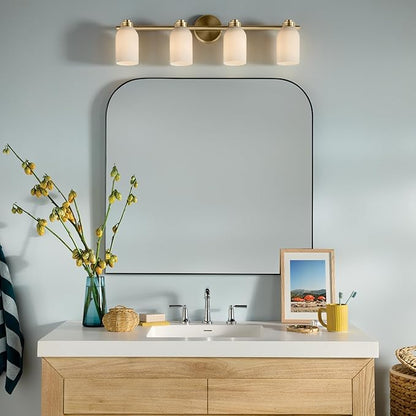 Kichler Shae 32.25" 4-Light Vanity Light with White Opal Glass in Champagne Bronze, for Bathroom Vanity, Powder Room, Over a Mirror, (32.25" W x 9" H), 55203CPZ