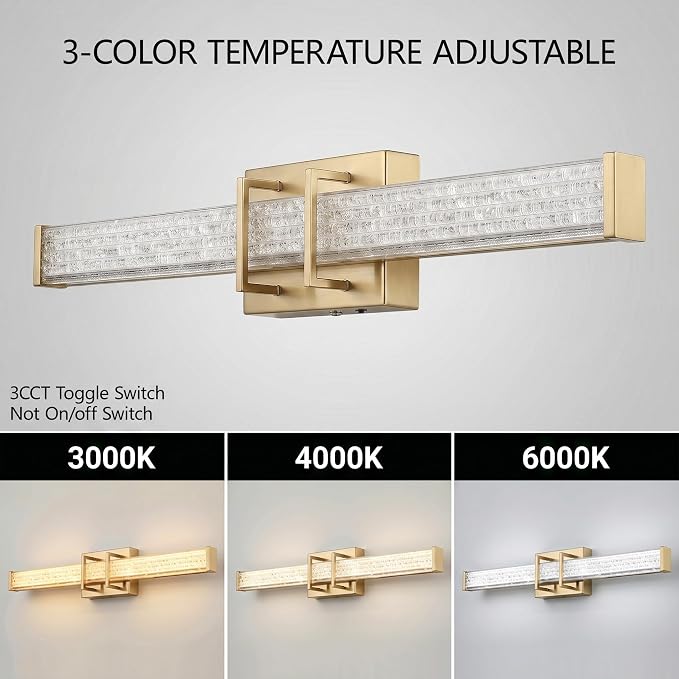 URSOLA 48" Modern LED Bathroom Light Fixtures, Golden 3CCT Dimmable Bathroom Vanity Light Over Mirror, Bathroom Vanity Bath Bar Lights with Crystal Acrylic Shade