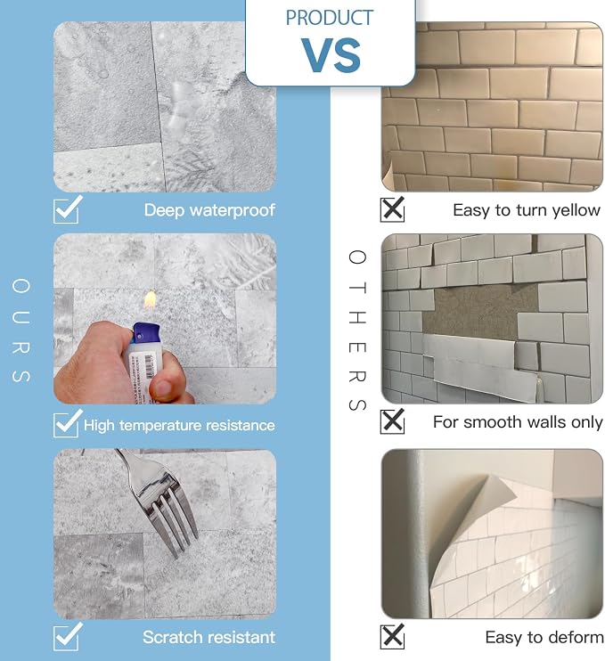 2026 New Upgrade Peel and Stick Backsplash Tile, Peel and Stick 11.34" X 11.57" Wall Tile for Kitchen, Bathroom, Fireplace, Laundry (Gray Stone, 10 Packs)