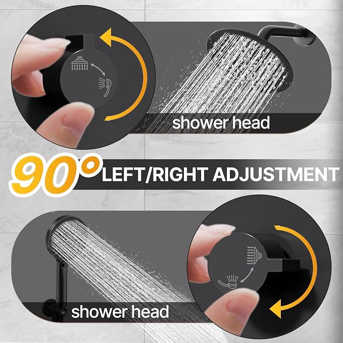 Shower Faucet Set 8IN Brass Rough-In Valve Body Trim Kit Rainfall Included Handle Accessories Complete 2 Functions with Rain Head and Handheld Bathroom Systems (8 Inch Matte Black)