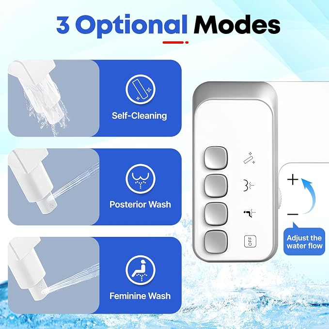 Bidet Attachment for Toilet,Independent Adjustable Water Pressure,Self Cleaning Non-Electric Dual Nozzle for Frontal & Rear Wash,Fresh Water Bidet Toilet Seat, White