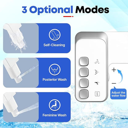 Bidet Attachment for Toilet,Independent Adjustable Water Pressure,Self Cleaning Non-Electric Dual Nozzle for Frontal & Rear Wash,Fresh Water Bidet Toilet Seat, White