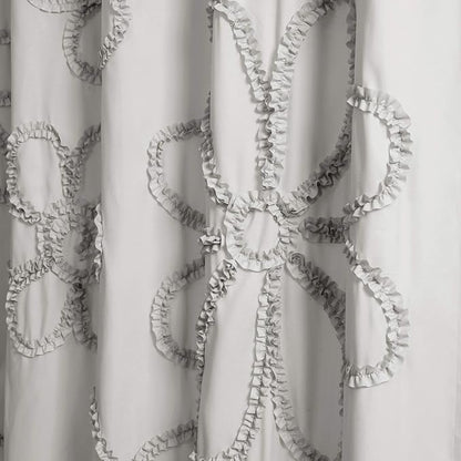 Lush Decor Light-Gray Ruffle Flower Polyester Shower Curtain (72" x 72")