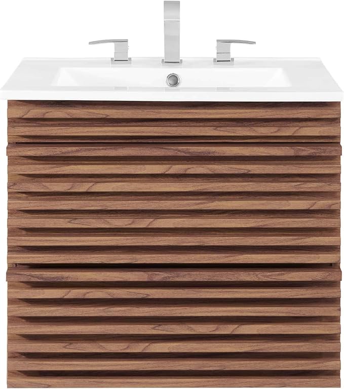 Modway Render 24" Wall-Mount Bathroom Vanity in Walnut White