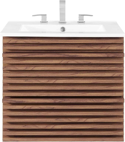 Modway Render 24" Wall-Mount Bathroom Vanity in Walnut White