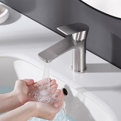 SUMERAIN Brushed Nickel Bathroom Sink Faucet Washbasin Faucet 304 Stainless Steel Single Hole Single Lever Handle