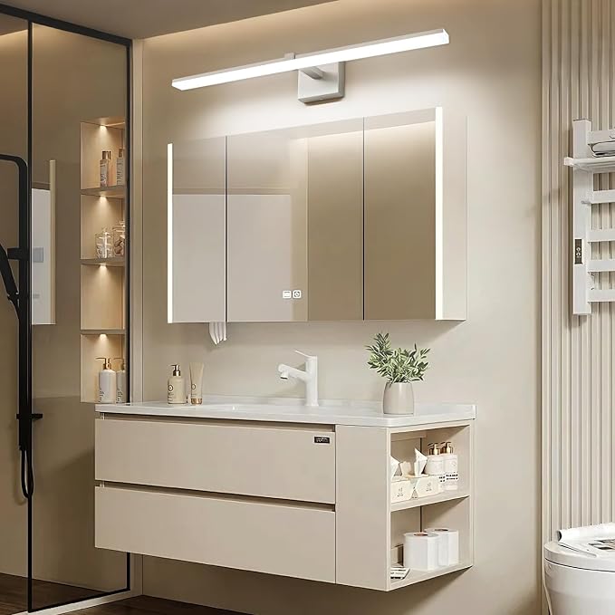 24 Inch Bathroom Light Fixtures Over Mirror Brushed Nickel Arm Design Wide LED Vanity Bar 5CCT 2900K 6000K 18W 1440lm