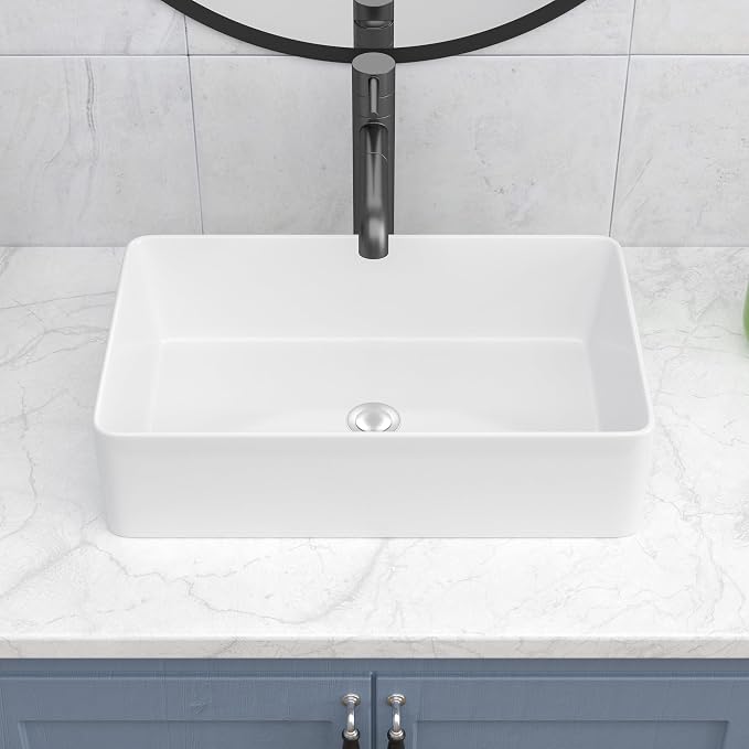 Vessel Sink Rectangle 21"x13" White Rectangular Bathroom Sink | Rectangular Bathroom Sink