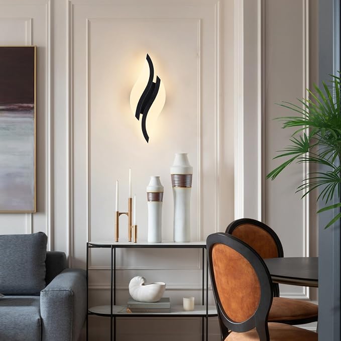 CANEOE Modern LED Wall Sconce 3000K Black Indoor Wall Light Fixtures Acrylic Wall Sconce Lighting for Living Room Bedroom Bedside Bathroom Hallway Stairway Wall Lamp (Black, 1 Pack, 3000K)