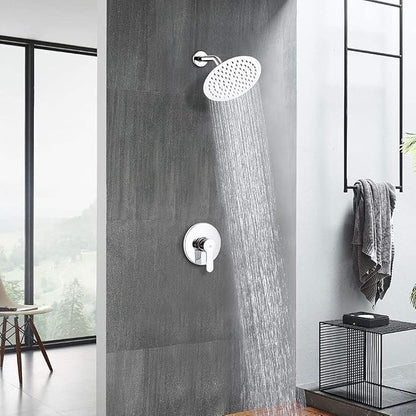 Shower Faucet Set Chrome Bathroom Rainfall Shower System Wall Mounted 8" Inch Shower Head and Handle Set Single Function Shower Trim Kit with Rough-in Valve