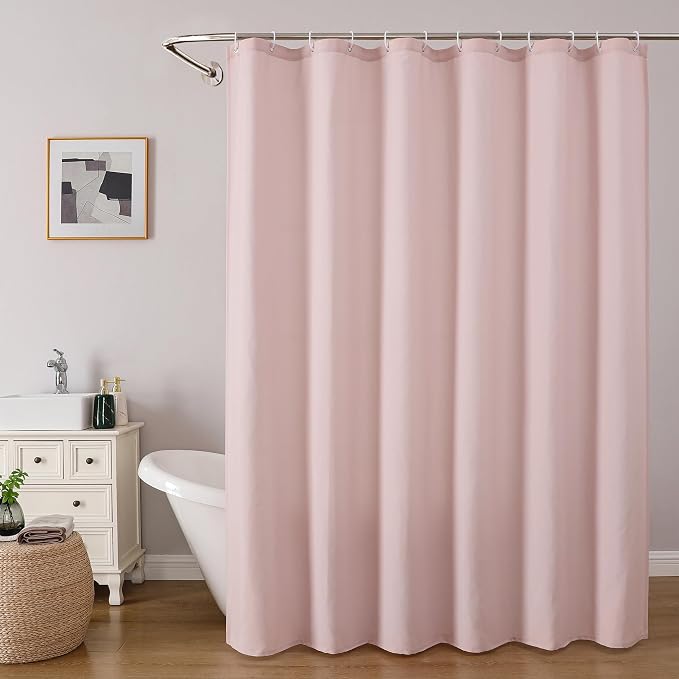 Zora 84 Inch Shower Curtain Set with 12 Plastic Hooks, Plain Fabric Shower Curtain for Bathroom - Extra Long Shower Curtain, Water Resistance, Machine Washable Soft Cloth, 72WX84L, Blush Pink