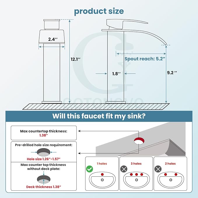 gotonovo Waterfall Tall Bathroom Faucet 1 Hole No Drain, Brushed Nickel | Modern Vessel Sink Faucet Single Handle 304 Stainless Steel,24” cUPC Supply Hoses,for Bowl Basin Lavatory Vanity Restroom RV