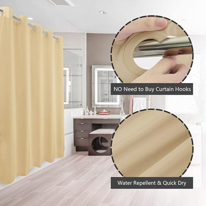 River Dream No Hook Hotel Cloth Shower Curtain Beige, Standard Size | Waterproof Microfiber, Bottom Magnets, Soft Washable Fabric Shower Curtain or Liner, 71W x 74H