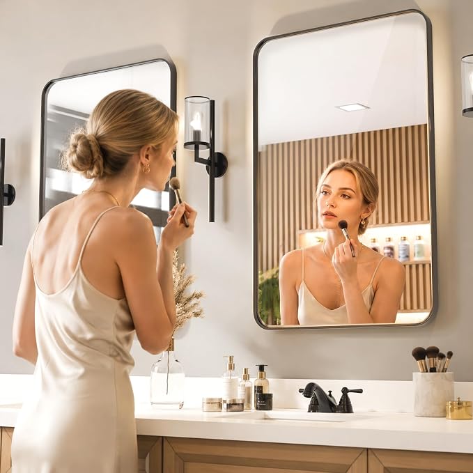 2-Pack Black Bathroom Mirror for Over Sink, 24" x 36" Framed Rectargular Wall-Mounted Bathroom Mirrors for Vanity, Decorative, Farmhouse, Restroom, Horizontally or Vertically Hanging