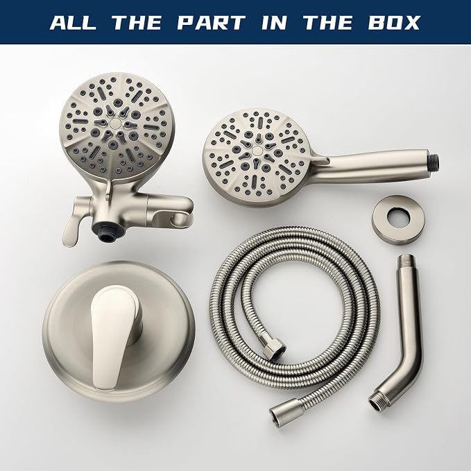 Dual Shower Faucet Set with Valve High Pressure Dual 2 in 1 Shower Combo Set Shower System with Handheld Showerhead 3-way Water Diverter Shower Trim Kit Brushed Nickel