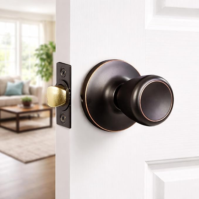 Design House Terrace Interior Door Knobs, Universal Passage Door Handle – Round Closet Door Knobs for Home Improvement - Oil Rubbed Bronze Dummy Door Knob, Design House 728717