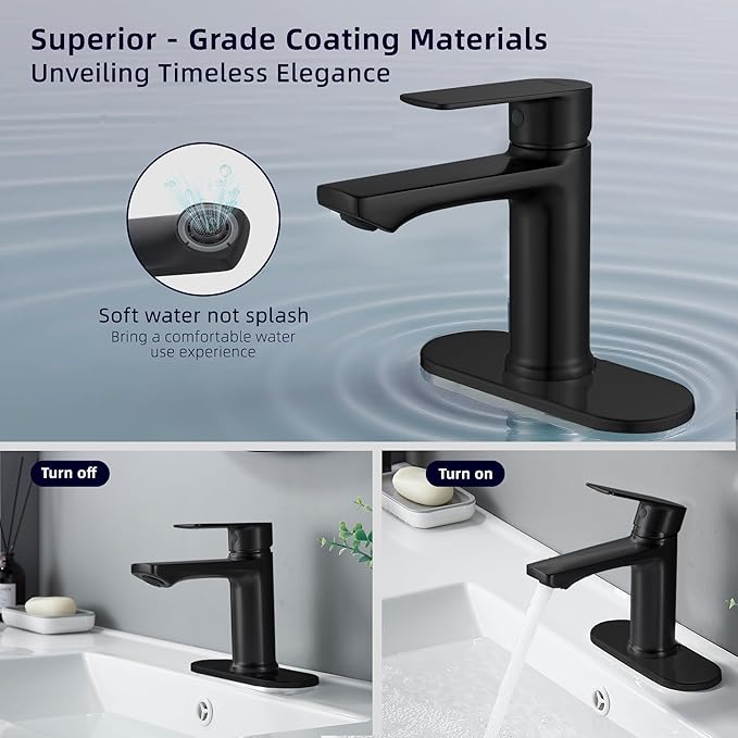BELZ 2-Pack Matte Black Bathroom Faucet, Tool-Free Modern Set of 2 Sink Faucets with Drain & Deck Plate, Anti-Peeling, Pre-Installed 24" Supply Lines