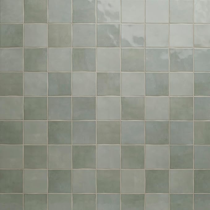 M S International Renzo Jade Glossy Ceramic Square Wall Tile for Bathroom, Kitchen Backsplash, Accent, and Shower - Sample