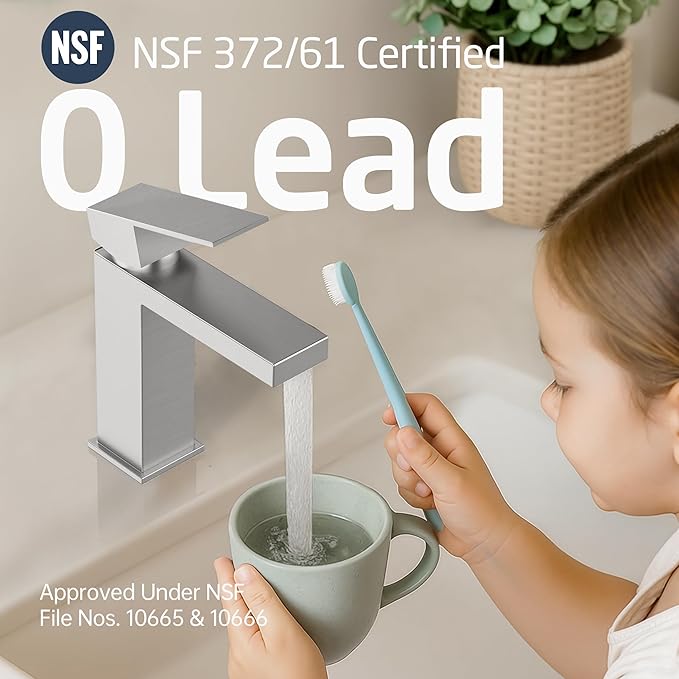 KES Bathroom Faucet Single Hole & Bathroom Sink Drain with Overflow, cUPC Certified Vanity Faucet Brushed Stainless Steel, L3156ALFF12-BS-C1