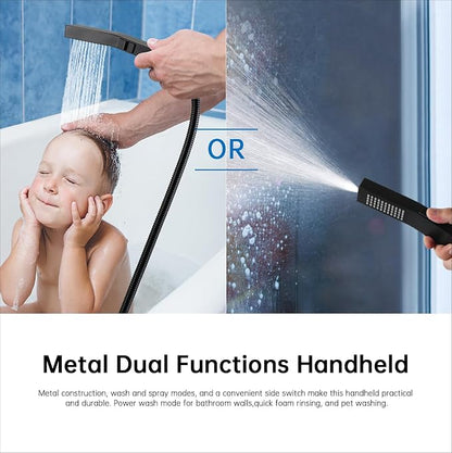 G-Promise 14 Inch All Metal Rain Shower Head with Handheld (Matte Black) | Full Body Coverage, Pause Mode Diverter, Power Wash Mode Handheld, Suits Every Height, Easy to Install, Modern Bath Upgrade