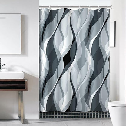 Blue Shower Curtain, Modern Abstract Blue and Grey Striped Shower Curtain Set for Bathroom Waterproof Polyester Shower Curtain with Hooks, 60x72 Inch