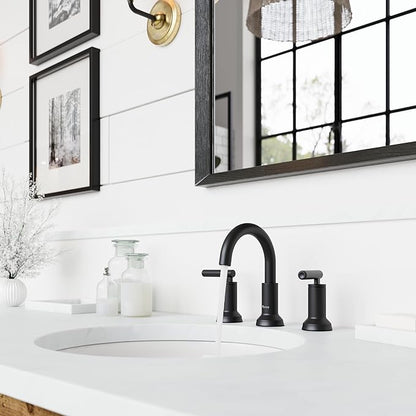 Pfister Capistrano Bathroom Sink Faucet, 8-Inch Widespread, 2-Handle, 3-Hole, NSF Certified, Spot Defense Matte Black Finish, LF049CSOSDB
