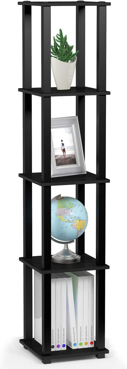 FURINNO Turn-S-Tube 5-Tier Corner Square Rack Display Shelf, Americano/Black