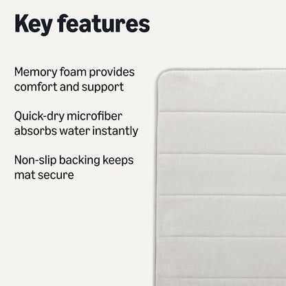 Amazon Basics Absorbent & Fast Dry Plush Memory Foam Bath Mat, Non-Slip Backing, 17 x 24 in, Light Gray