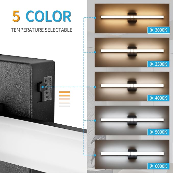 Modern Black Vanity Light Bar 32 Inch, 24W 5CCT Dimmable Bathroom Light Fixtures LED Wall Lighting Fixture