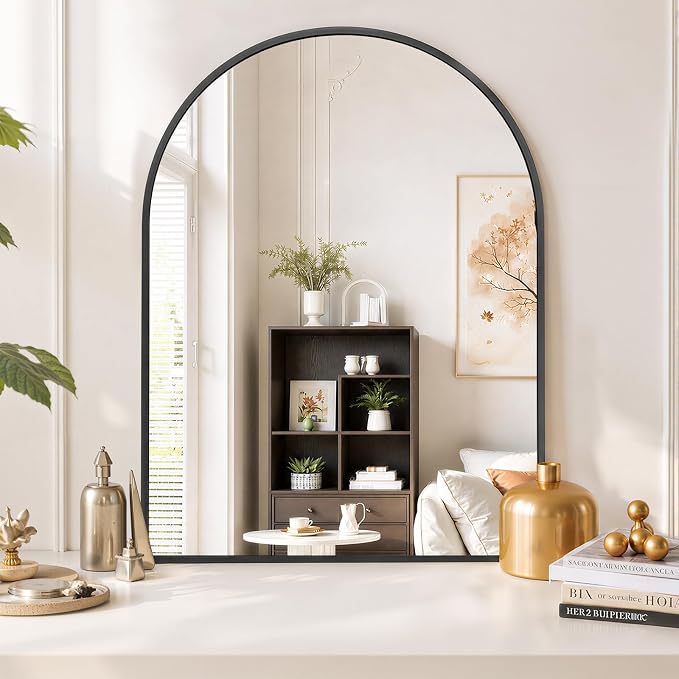 Arched Wall Mirror 40x30 Inch Black Bathroom Vanity Mirror with Metal Frame | Modern Arch Mirror for Bedroom, Living Room, Entryway, Wall Mounted Decorative Mirror