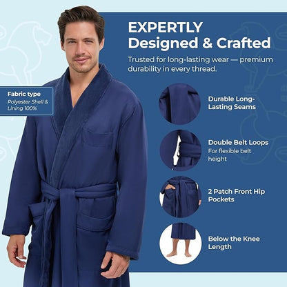 MONARCH Unisex Plush Lined Microfiber Bath Robe - Soft Shell with Polyester Lining, Resort-Grade Hotel & Spa Robe with Pocket