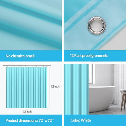 EHZNZIE Shower Curtain Liner Light Weight PEVA, Shower Liner 72x72 Inches, Waterproof, No Chemical Smell with 12 Rust Proof Metal Grommets for Bathroom Shower Curtain, Aqua