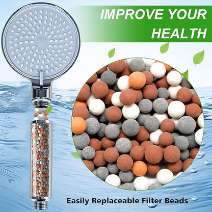 Filtered Shower Head with Handheld High Pressure 3 Spray Mode Showerhead | Detachable Shower Head Water Softener Filters Beads for Hard Water Remove Chlorine (Chrome)