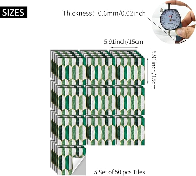 funlife Holographic Emerald Art Deco Peel and Stick Backsplash Self-Adhesive PVC Wall Tiles Easy DIY with Tools for Kitchen Bathroom and Laundry Room 5.9"x5.9"x50-Sheet Arch Mosaic