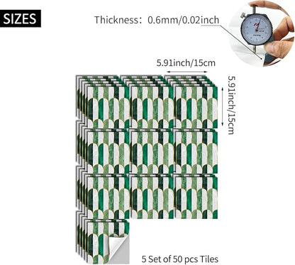 funlife Holographic Emerald Art Deco Peel and Stick Backsplash Self-Adhesive PVC Wall Tiles Easy DIY with Tools for Kitchen Bathroom and Laundry Room 5.9"x5.9"x50-Sheet Arch Mosaic