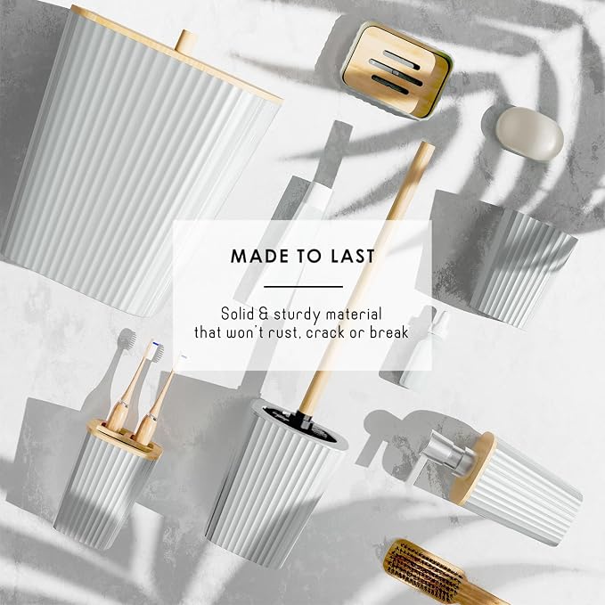 Clara Clark Bathroom Set - White Bathroom Accessories Set, 6PC Bathroom Accessory Set, Bathroom Sets with Bathroom Rugs, Toilet Brush, Trash Can & Soap Dispenser