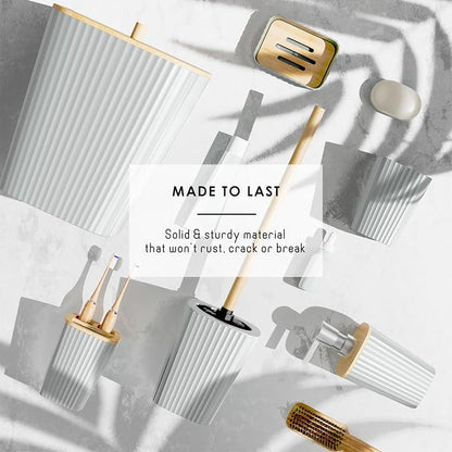 Clara Clark White Bathroom Set, Shower Curtain Set, Bathroom Accessory Set | 20 Piece Bathroom Accessories Set with Toothbrush Holder, Soap Dispenser, Soap Dish, Toilet Brush, and Bathroom Trash Can