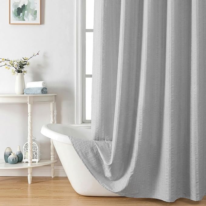 Aiyufeng Moga Light Gray Shower Curtain 84 Inches Long, 3D Embossed Textured Fabric Shower Curtain for Bathroom - Soft Cloth & Hotel Spa Luxury, Machine Washable, 72X84