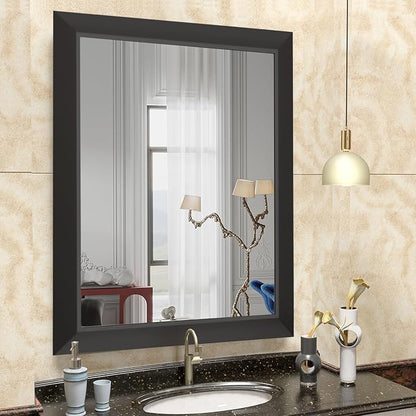 SMIROR 24x32 Matte Black Bathroom Vanity Mirror for Over Sink | Metal Wide Frame, Rectangle, Right- Angle Corner, Anti-Rust, Horizontally or Vertically Wall- Mounted for Home Remodel
