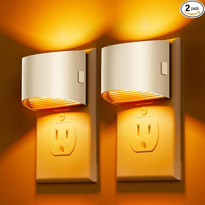 L LOHAS LED Night Light, Night Lights Plug into Wall with Dusk to Dawn | Sensor, 3 Brightness Level, 2 Pack, 1600K Amber, White Housing