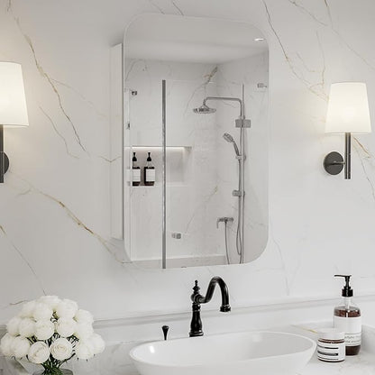 20 x 31 Medicine Cabinet Mirror for Bathroom, Aluminum Frame, Recessed/Surface Mount, Reversible Door, Adjustable Shelves, Wall Mounted Storage Mirror