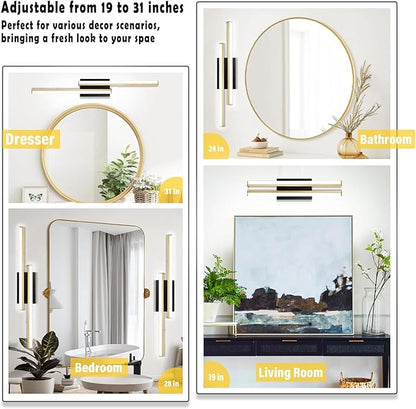Bathroom Light Fixtures Over Mirror: 32 Inch Retractable LED Bathroom Vanity Light ETL Certified 5CCT 2700K-5700K Wall Light 34W Modern Vanity Light Bar Dimmable - Wall Light Fixtures, Golden 1 Pack