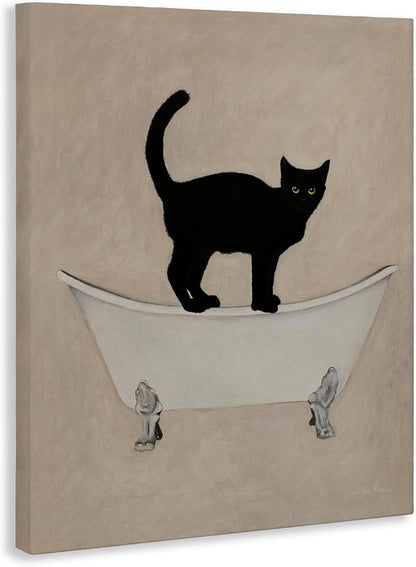 Black Cat Claw Foot Bathtub, 16 x 20 Inch Canvas Wall Art | Stupell Industries · By Coco de Paris · Ready to hang · Bathroom novelty decor · Made in USA