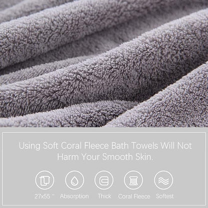 MOONQUEEN Ultra Soft Towel Set - Quick Drying - 2 Bath Towels 2 Hand Towels 2 Washcloths - Microfiber Coral Velvet Highly Absorbent Towel for Fitness, Bathroom, Sports, Yoga, Travel-Grey 6 Pcs