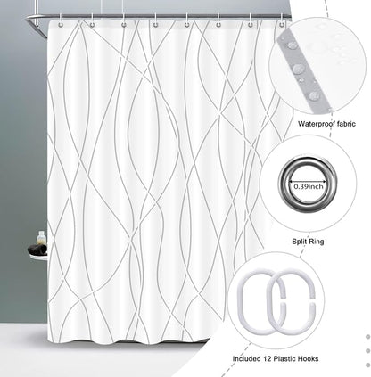 Striped Shower Curtain for Bathroom, Grey Shadow, 60" W x 72" L | with Hooks, Modern Hotel Style, Water Repellent, Washable, Weighted Hem