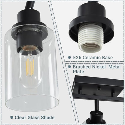 LOUSACE 2 Light Kitchen Track Light Fixtures Ceiling Vanity Lights Black, Bathroom Track Lighting Kit w/Rotatable Heads & Clear Glass Shade, Modern Wall Ceiling Tracking Light for Accent Shop Hallway