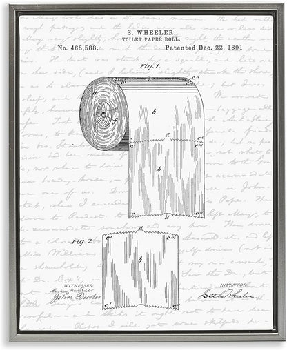 Vintage Patent Bathroom, 16 x 20 Inch Canvas in Floater Frame | Stupell Industries · By Lettered and Lined · Ready to hang · Great for bath and laundry decor · Made in USA