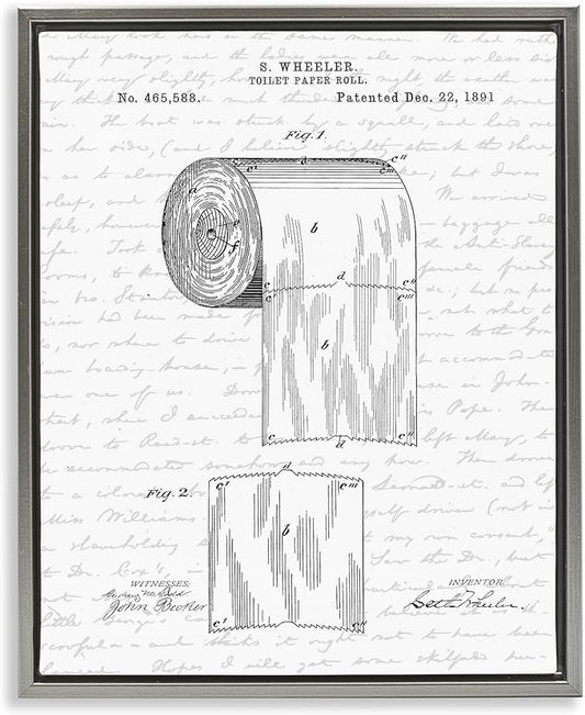 Vintage Patent Bathroom, 16 x 20 Inch Canvas in Floater Frame | Stupell Industries · By Lettered and Lined · Ready to hang · Great for bath and laundry decor · Made in USA